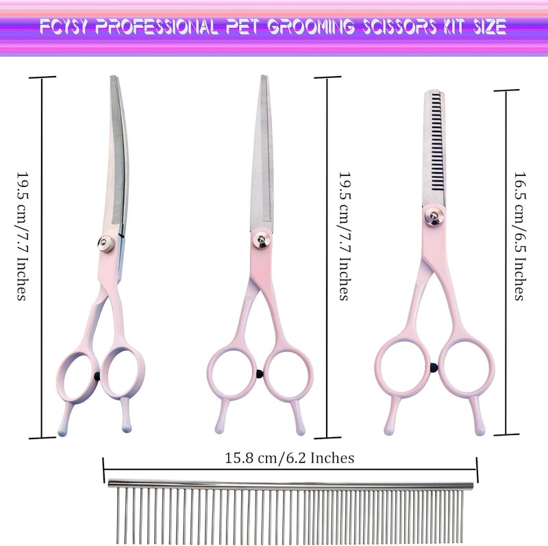 Fcysy Dog Grooming Scissors Kit, Professional Dog Trimming Scissors Set, Hair Cutting Curved Thinning Shears for Pet Cat at Home, Pet Grooming Supplies - Image 2